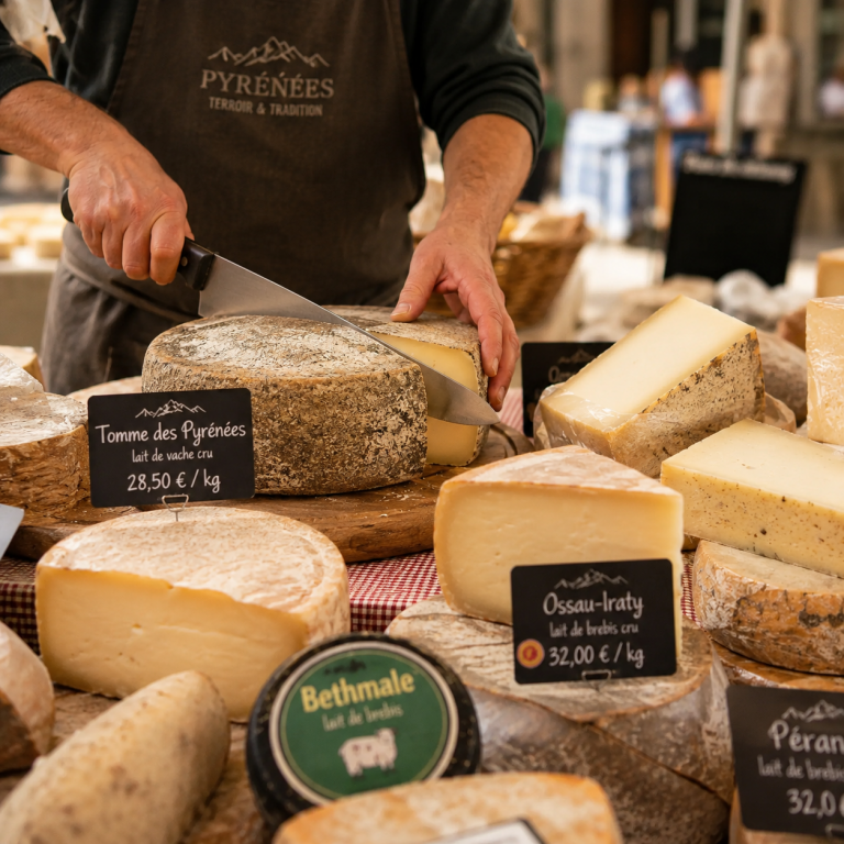 Fromages des Pyrénées proposés aux Halles de Lourdes