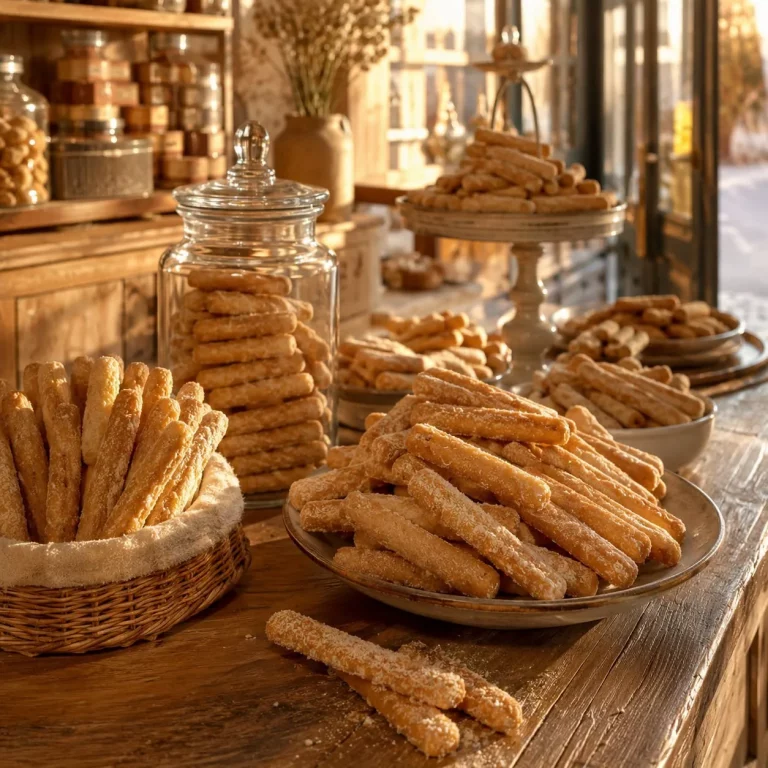 Zézettes de Sète présentées dans une biscuiterie artisanale.